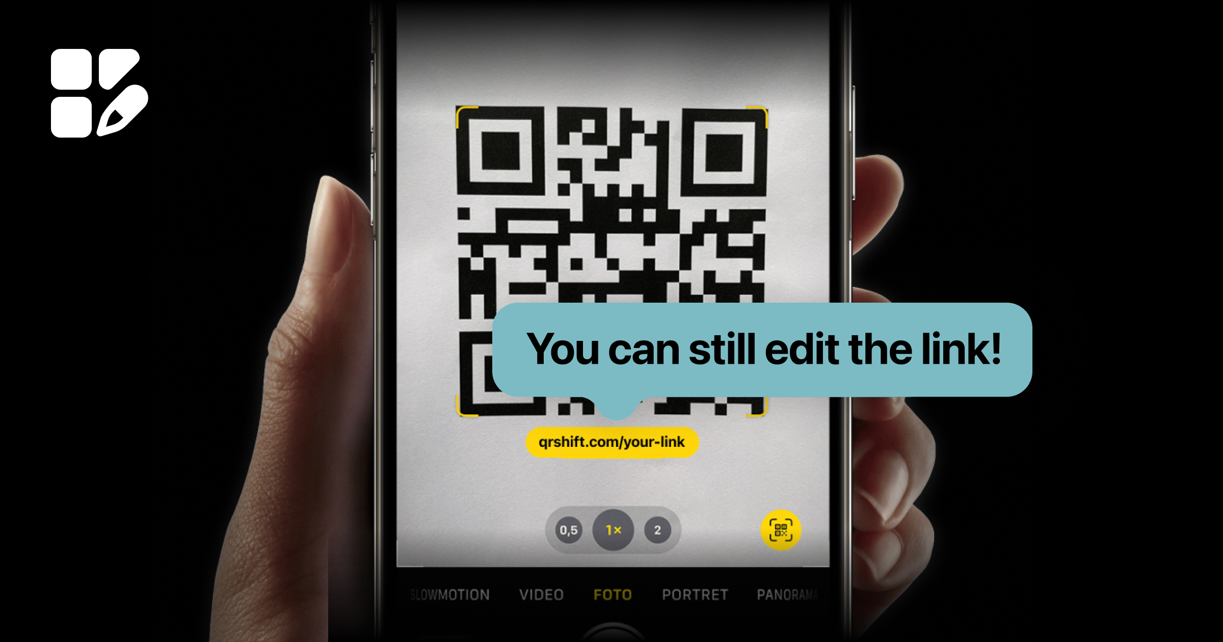 Dynamic QR code example with editable link feature, demonstrating how to change QR code links without the need for reprinting or redesigning materials